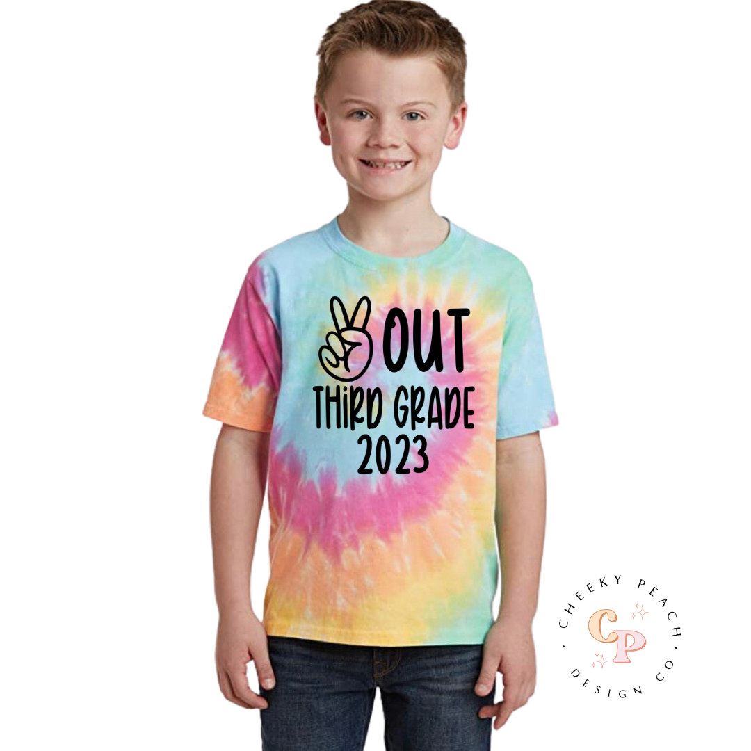 Peace Out Third Grade Youth Tie Dye Tee