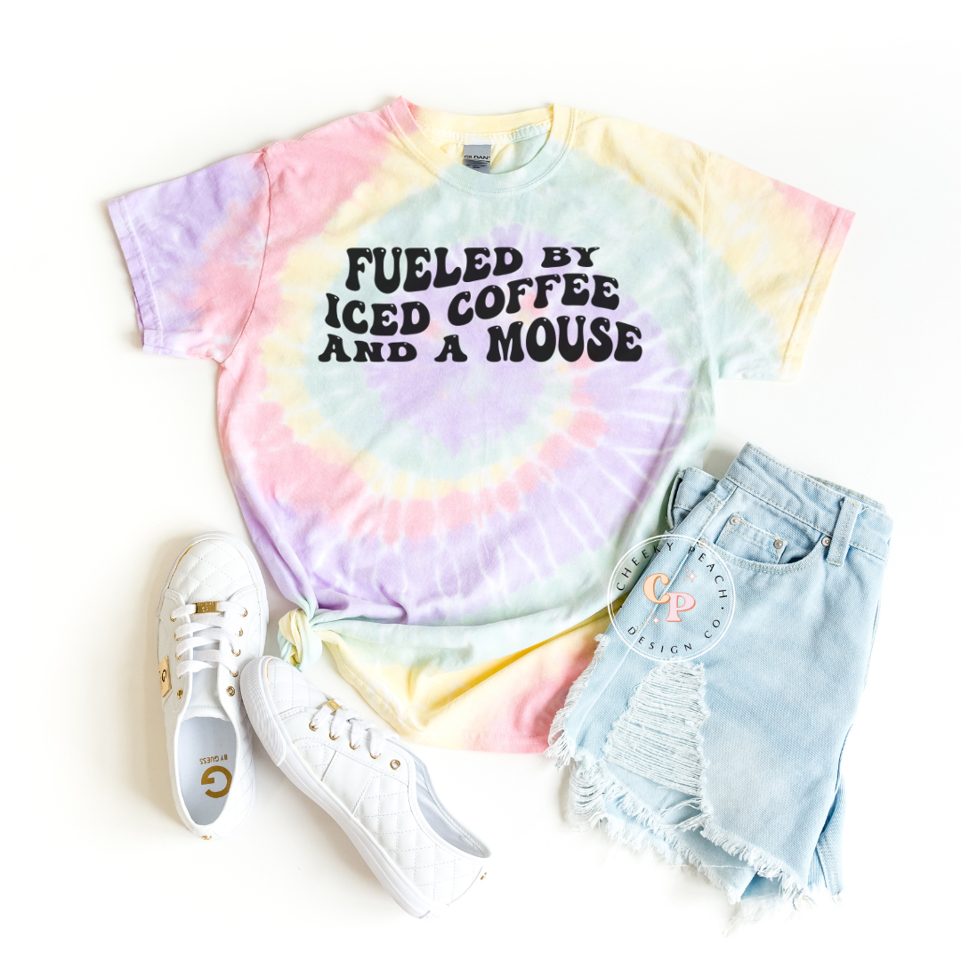Fueled By Iced Coffee And A Mouse Hazy Rainbow Adult Unisex Tee